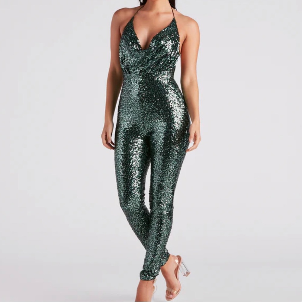 Stunning Shine Sequin Halter Catsuit
